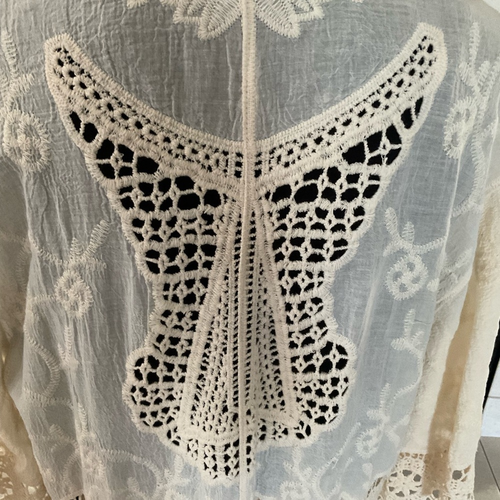 Crochet Open Weave Detail Longline Kimono, One Size Fits Most - Picture 7 of 11